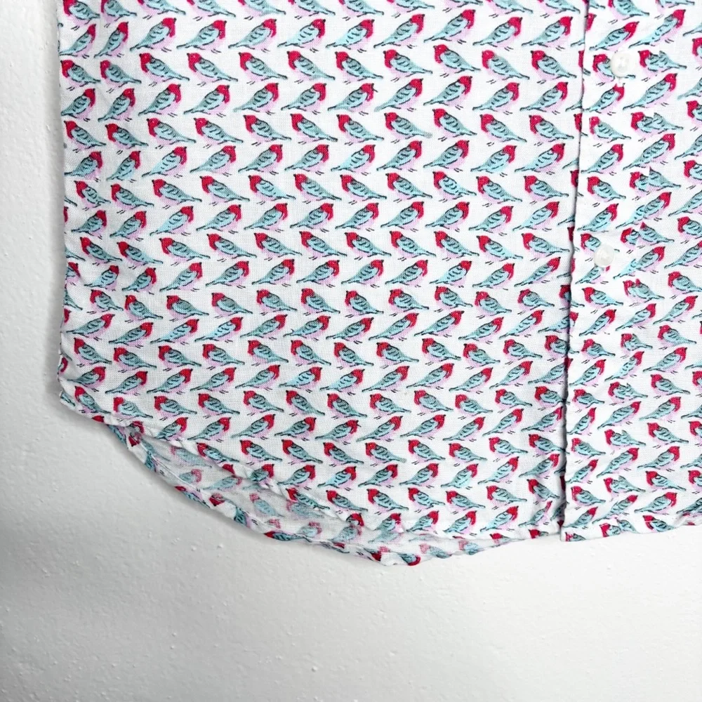 J. Crew Linen Short Sleeve Button Down Shirt Bird Print Size Small NWOT